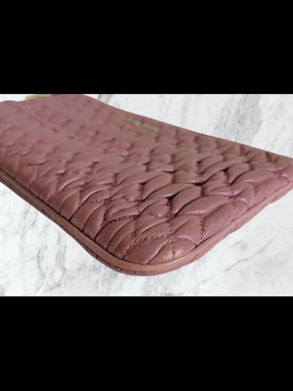 Miu Miu Dusty Pink Quilted Leather Wristlet with Butterfly Charm